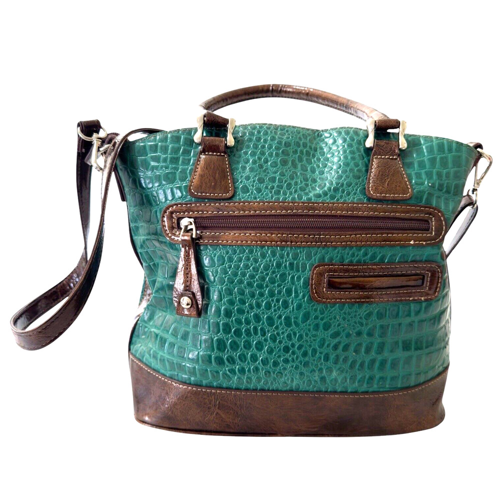Vintage Madi Clare MC Emerald Green Croc Leather Rhinestone Shoulder Purse. - Picture 2 of 13